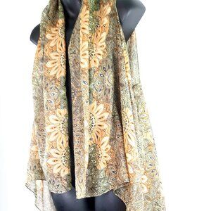 Sheer Flowy Green and Orange Large Vest for Stylish Layering